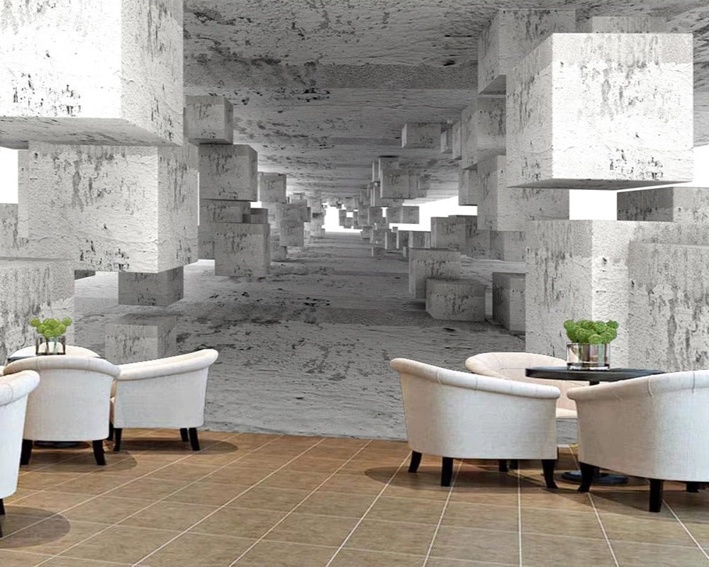 3D Wallpaper Box Space Cement